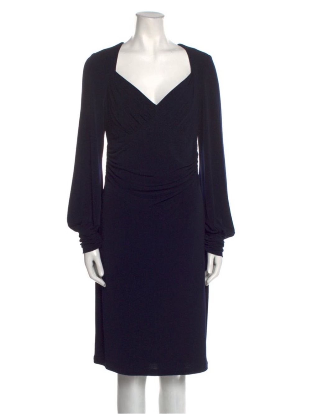 David Meister Navy Long-Sleeve V-Neck Sheath Dress